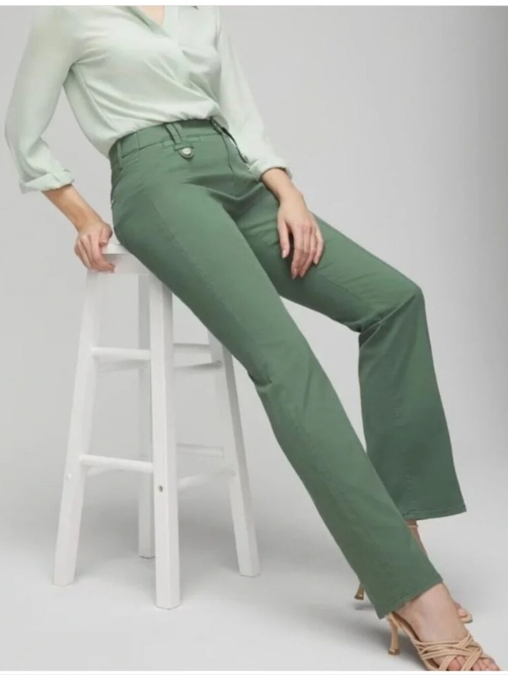 Whote House Black Market Green High-Rise Straight Leg Boot Cut  Pants Size 14